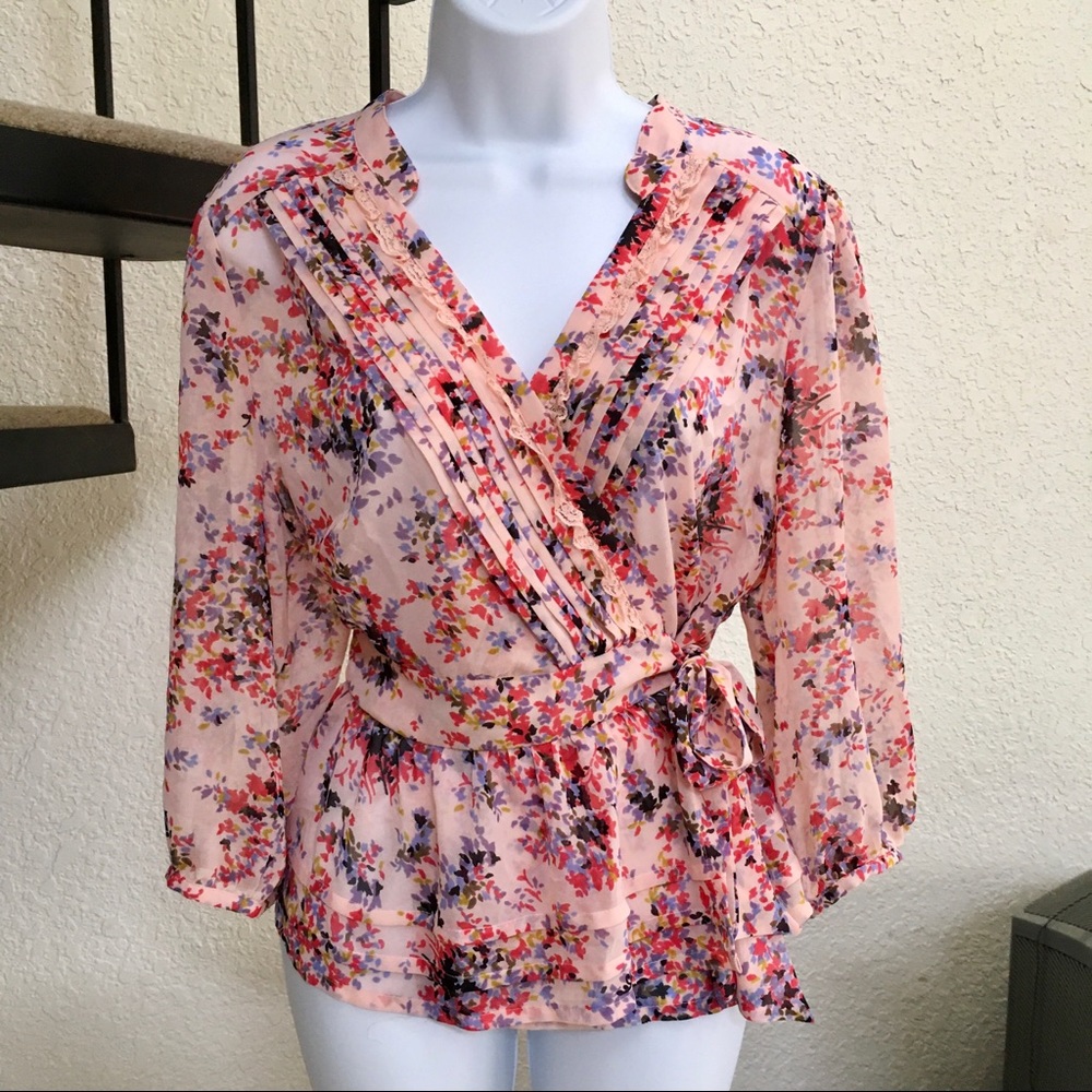 Floral Wrap Blouse - Pink Multicolor